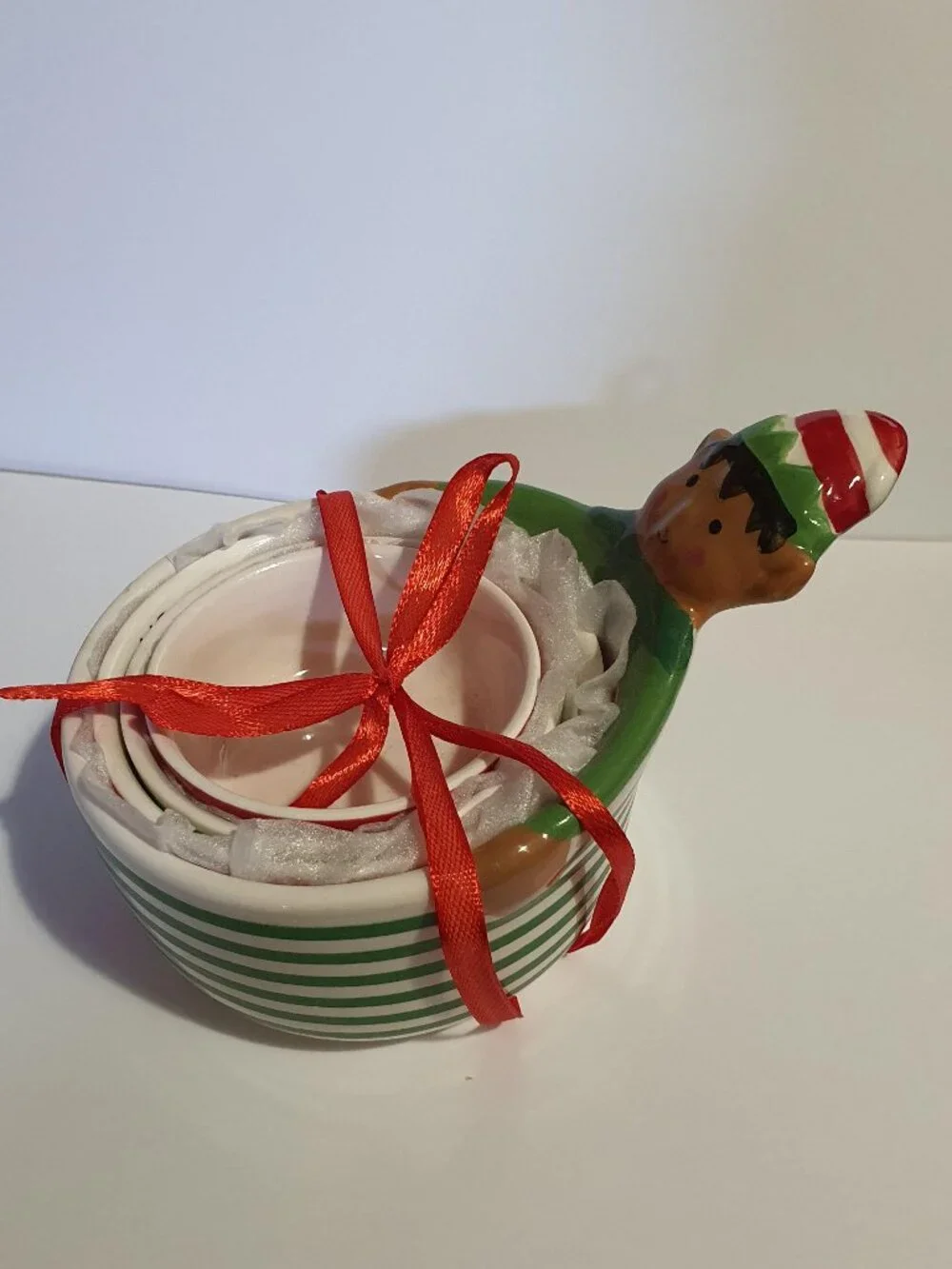 Ceramic Holiday Time Christmas Elf Measuring Cups Graduated Sizes